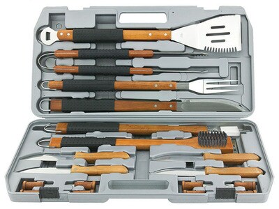 Mr. Bar-B-Q 18-Piece Gourmet Stainless Steel Tool Set with Rubber Handles