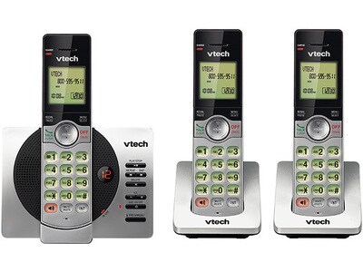Téléphone sans fil avec affichage des appels entrants, et haut-parleurs doubles sur combiné DECT 6.0 de VTech - 3 combinés