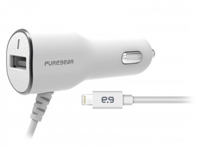 Chargeur Lightning 3,4 A PureGear pour la voiture avec port USB - blanc