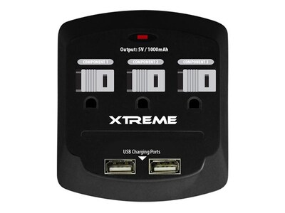 Xtreme Cables 28310 1000mAh 2 USB 3 Outlet Wall Charger - Black