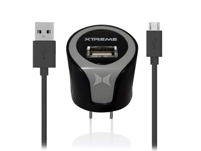 Xtreme Cables 88831 0.9m (3') Micro USB Connector with 1A Single Port Home and Car USB Charger - Black