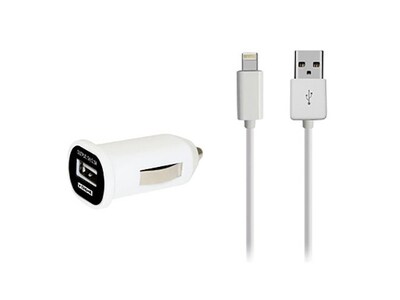 Xtreme Cables 59054 2.1A USB Car Charger with USB-to-Lightning Cable - White