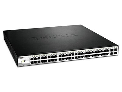 Commutateur intelligent Web Gigabit PoE Gigabit à 52 ports DGS-1210-52MP de D-Link avec 48 ports PoE et 4 ports SFP