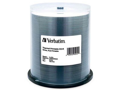Verbatim Thermal & Hub Printable 80MIN 700MB 52X CD-R Discs – White – 100 Pack