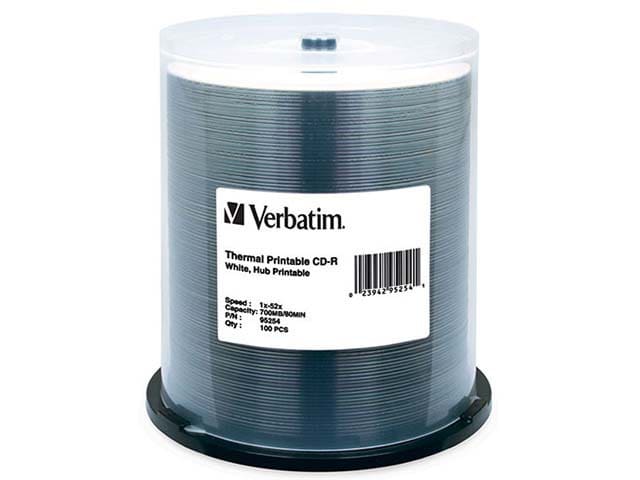 Verbatim Thermal Printable 80MIN 700MB 52X CD-R Discs – White – 100 Pack
