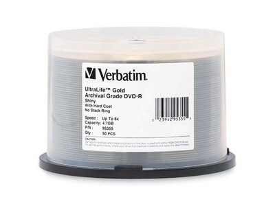 Disques DVD-R 16X 4,7 Go UltraLife Archival Grade de Verbatim - Or - Paquet de 50
