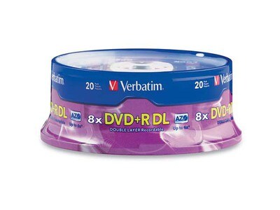 Disques DVD+R 8X 8,5 Go AZO de Verbatim - Argent - Paquet de 20