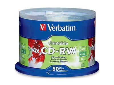 Verbatim Inkjet Printable 700MB 2X-4X CD-RW Discs - 50-Pack