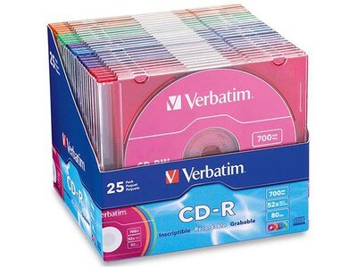 Disques CD-R 52X 700 Mo de couleur Verbatim - Pqt de 25