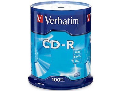 Disques CD-R 52X 700 Mo à surface imprimable Verbatim - Pqt de 100