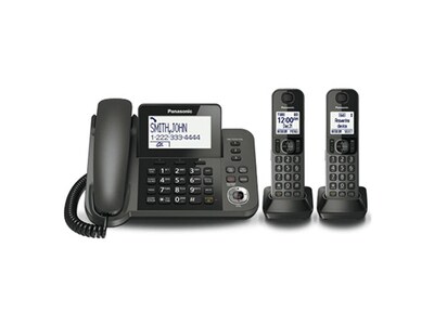 Panasonic KXTGF352M Corded/Cordless Phone with 2 Handsets & Answering System - Metallic Black