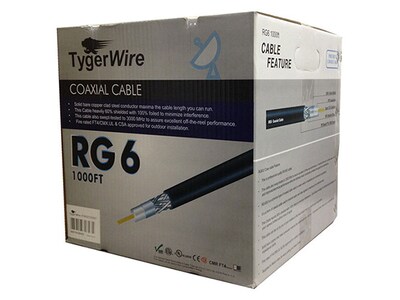 Câble coaxial RG6 de 304,8 m (1000 pi) RG6521000BO de TygerWire - Noir