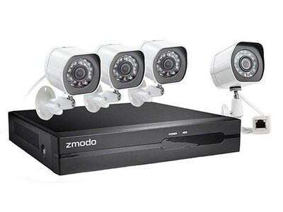 Système de surveillance 4 canaux jour et nuit Wi-Fi d'extérieur CA-SS87DAB4-S Zmodo avec 4 caméras à l'épreuve des intempéries