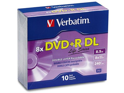 Verbatim DVD+R DL 8.5GB 8X Slim Case Life Series with Branded Surface - 10-Pack