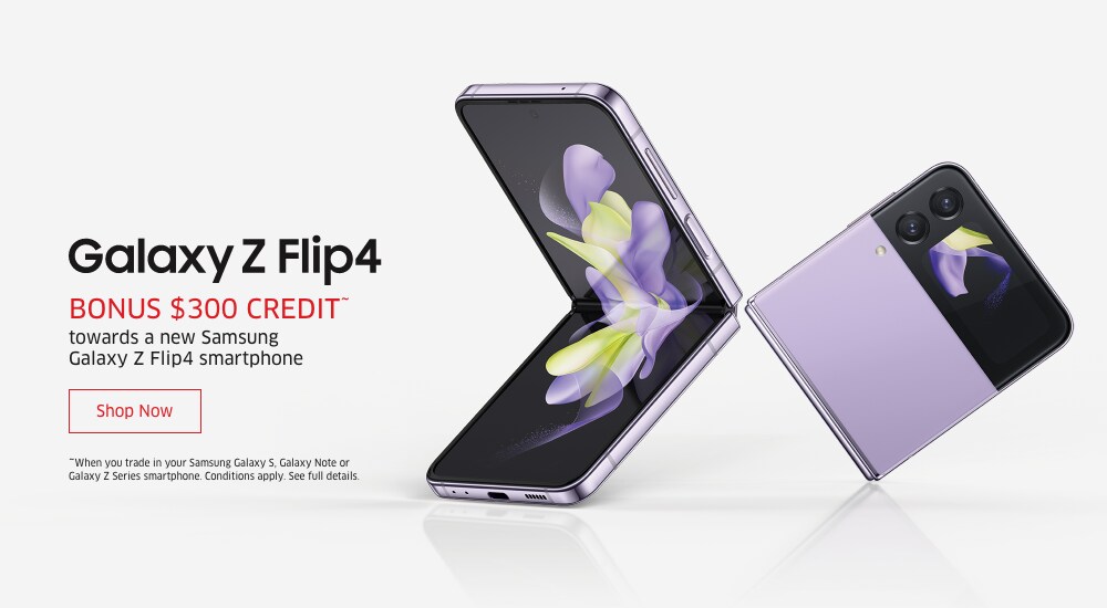 Galaxy Z Flip4 BONUS $300 CREDIT~ towards a new Samsung Galaxy Z Flip4 smartphone  Shop Now