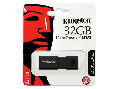 Clé USB DT100G3/32GBCR de 32 Go DataTraveler 100 G3 de Kingston avec USB 3.0
