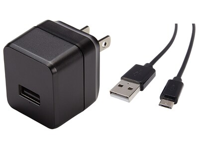 Nexxtech 2.4A USB Wall Charger with Micro USB Charge & Sync Cable - Black