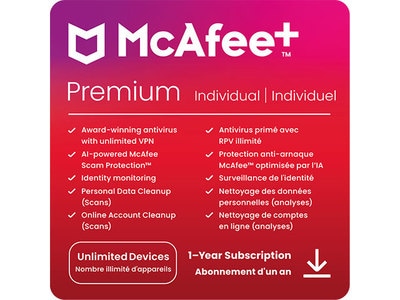 McAfee+ Premium Individuel pour Windows, Mac, Android & iOS - Abonnement de 12 mois (Code Electronique)