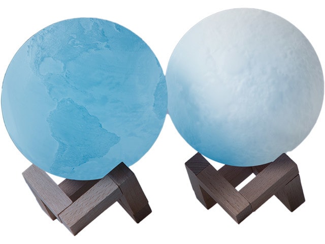 Merkury Innovations Earth + Moon Lights on Wood Stand - 2 pack