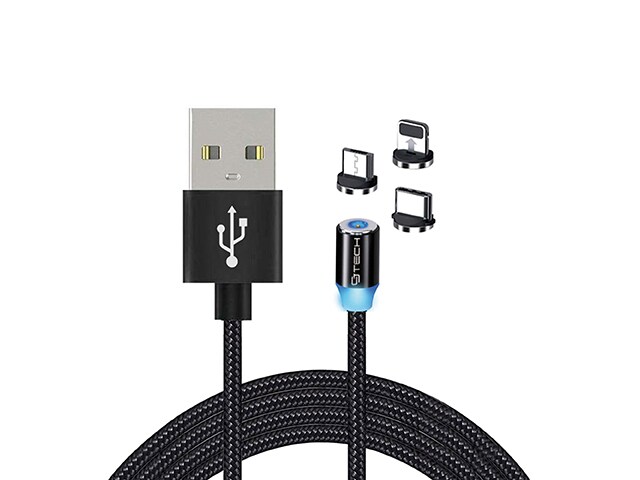 CJ Tech 1.8m (6") Magnetic Tip 3 in 1 Non MFI Universal Charging Cable with LED Light - Black