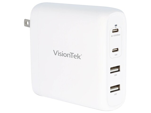 VisionTek 100W Dual USB-C Wall Charger - White