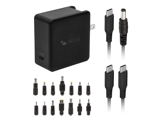 Helix ETHNBC65U 65W Laptop Charger with 14 Tips & USB-C Cable - Black
