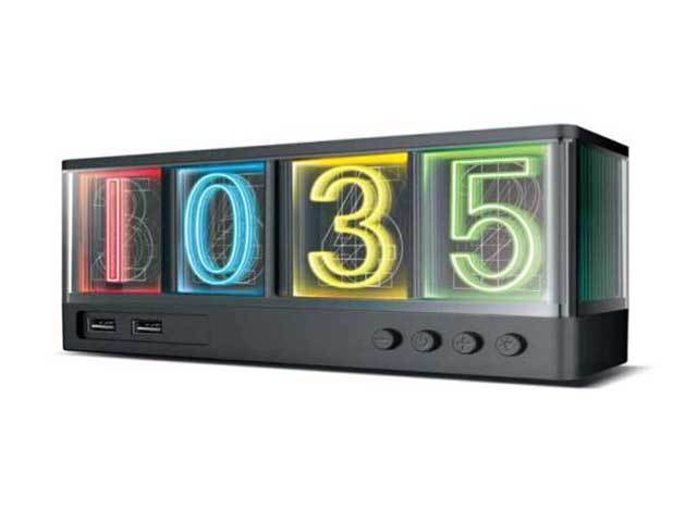 Image of Brookstone Neon Charge Ambient LED Clock with Multiport Power Station